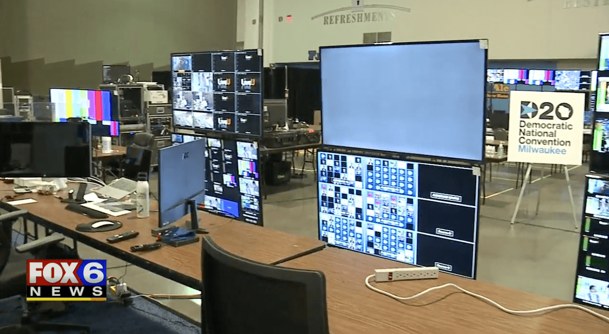 The control room for the video feed of the virtual Democratic National Convention inside the Wisconsin Center in Milwaukee.