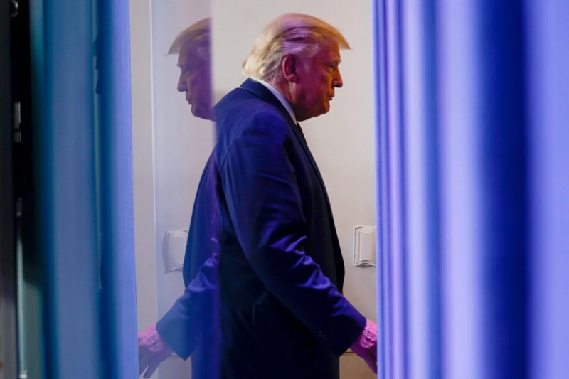 President Donald Trump leaves a news conference in the James Brady Press Briefing Room at the White House, Friday, Sept. 4, 2020.
