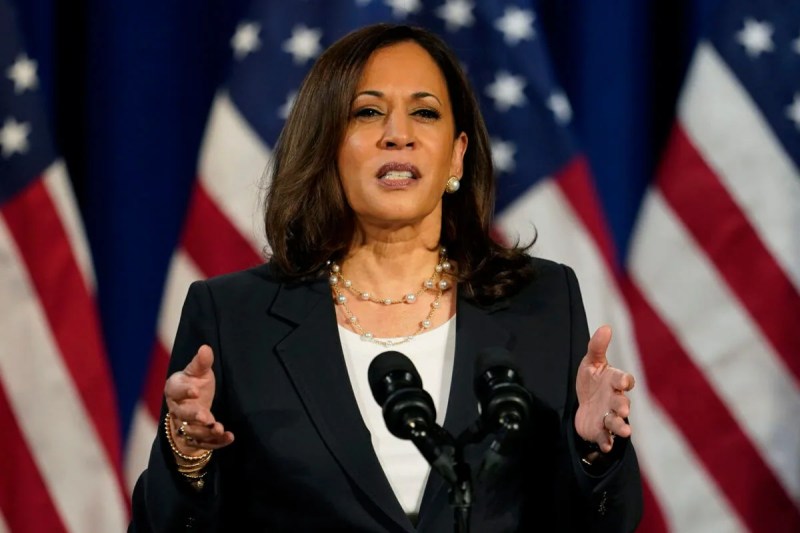 Democratic vice presidential candidate Sen. Kamala Harris, D-Calif., speaks in Washington, Thursday, Aug. 27, 2020. (AP Photo/Carolyn Kaster)