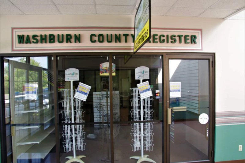 The now-closed offices of the Washburn County Register which is ending publication after 131 years of serving Shell Lake, Wis.