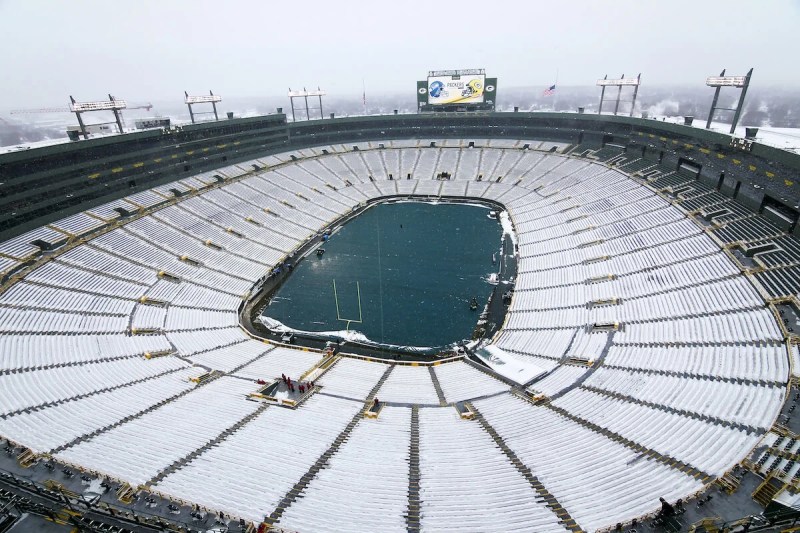 Empty, snowy Lambeau Field (2016 file photo)