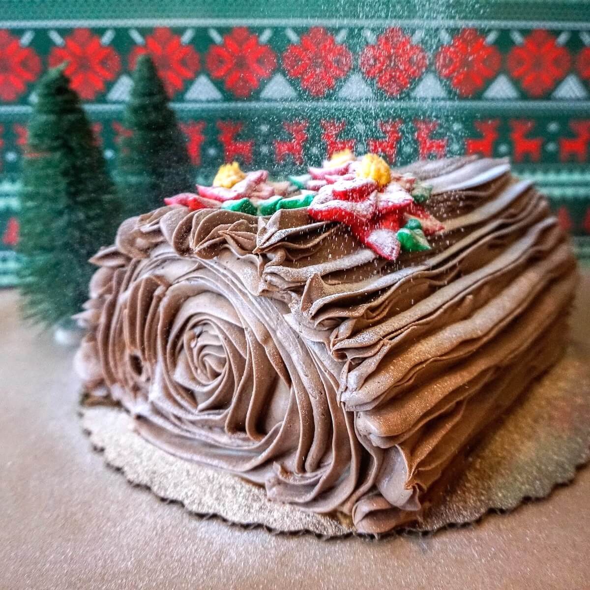 The 2020 yule log from Carl’s Cakes, Sun Prairie, is slathered with creamy goodness. (Photo from Carl’s Cakes)