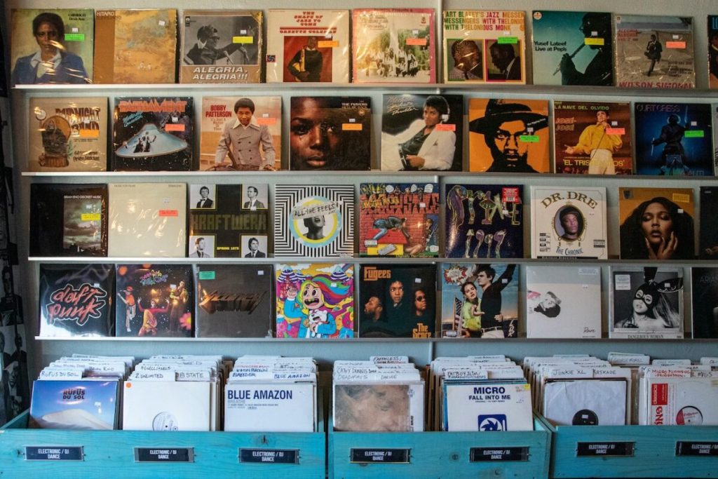 Interior of a record store.