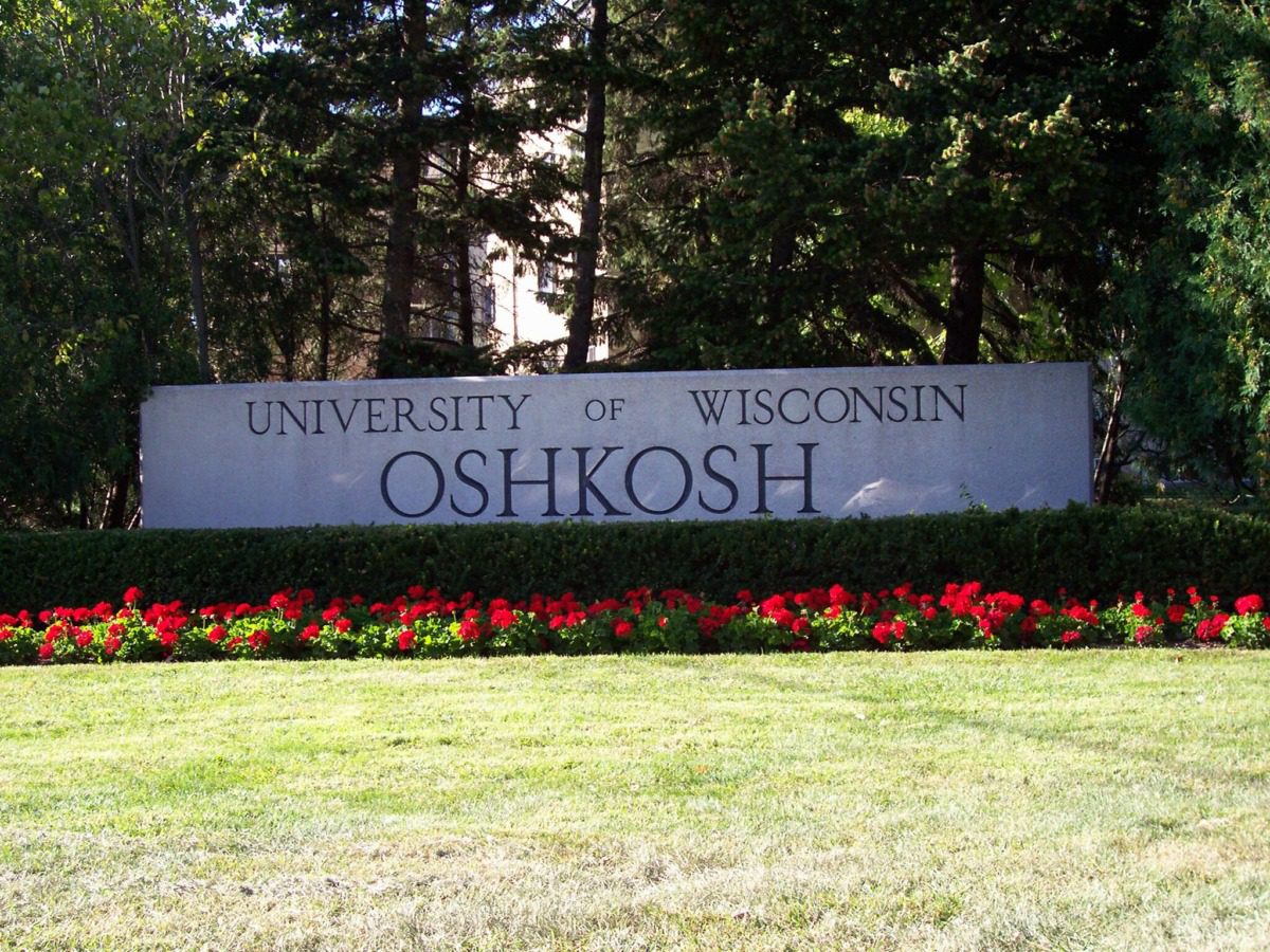 A sign reading "University of Wisconsin Oshkosh"