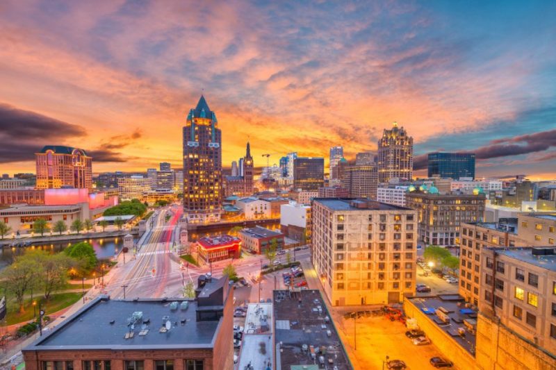 A view of Milwaukee at sunset.
