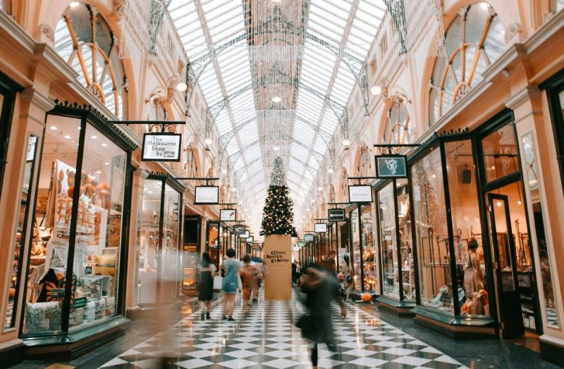 Interior shot of a shopping mall.
