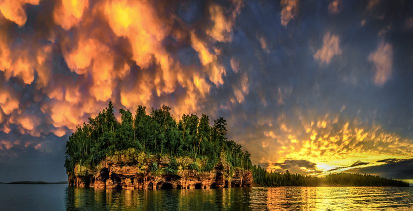 Swallow Point at Sand Island, Apostle Islands. Mammatus Clouds in the Sky. This is one of the best fishing spots in Wisconsin