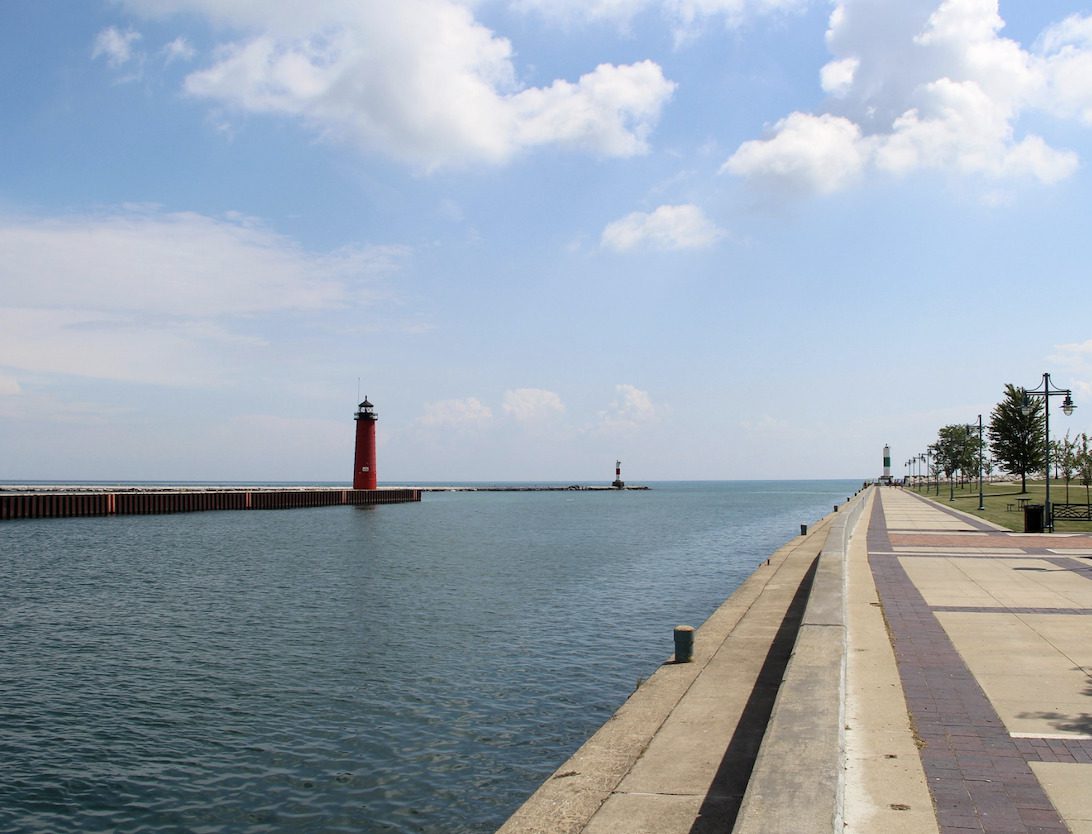 Lake Michigan lights in Kenosha Harbor.