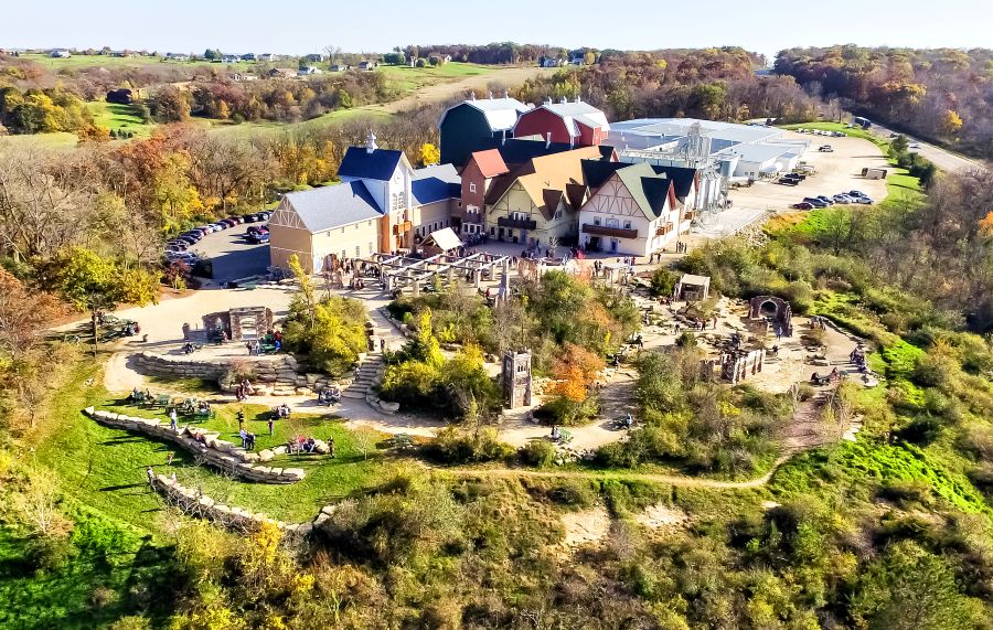 An aerial view of New Glarus Brewery in Madison, Wisconsin